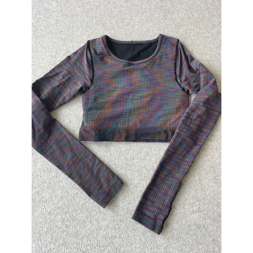 Lululemon Ebb to Street Long Sleeve Crop Top Rainbow Iridescent Space Dye Size 6